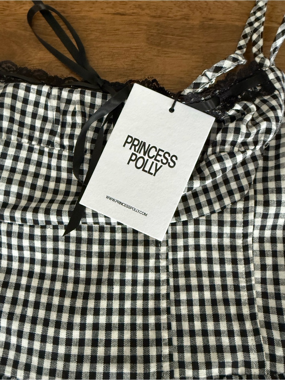 NWT Princess Polly lace trim halterneck romper in black & white gingham - Picture 14 of 16
